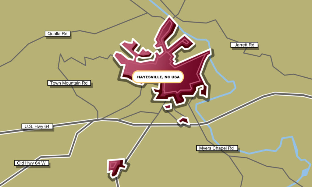 a drawn out map of Hayesville, NC