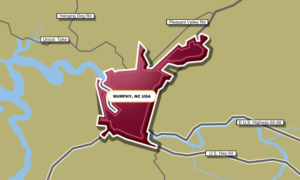 a drawn out map of Murphy, NC