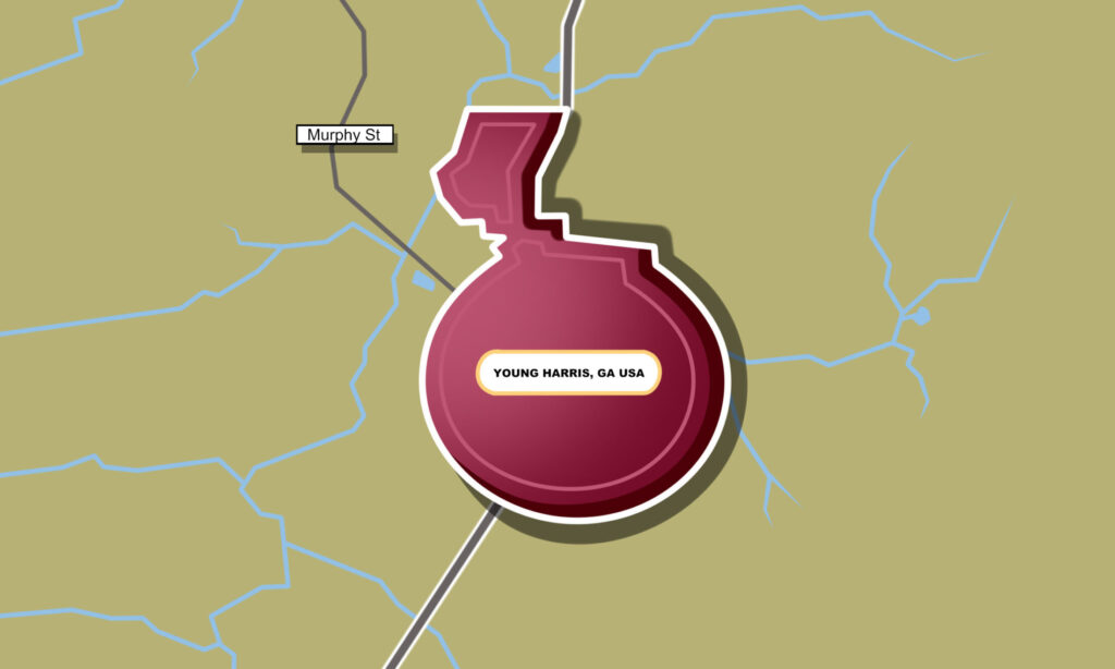 a drawn out map of Young Harris, GA