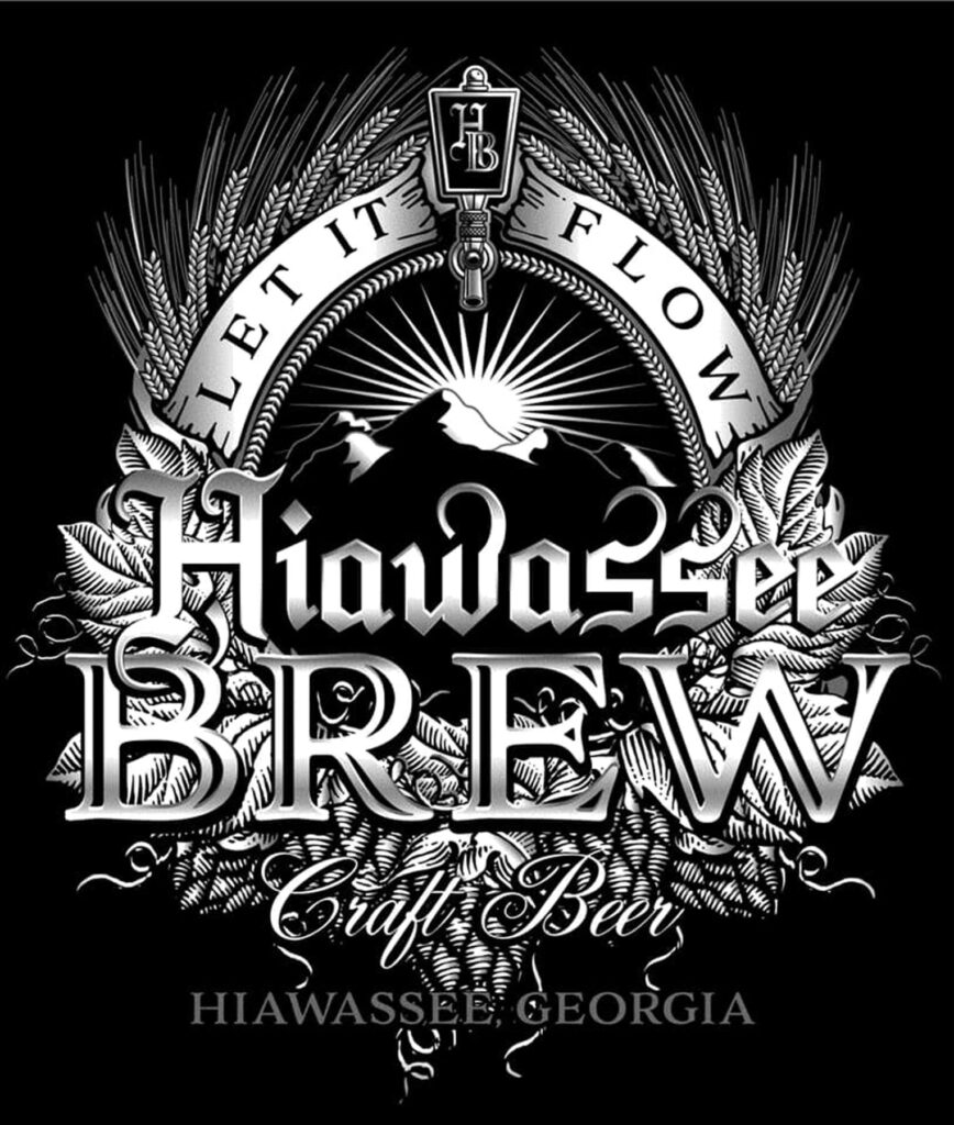 The logo for Hiawassee Brew features a vintage, intricate design with "Hiawassee" at the top, followed by "BREW" in bold, stylized lettering.