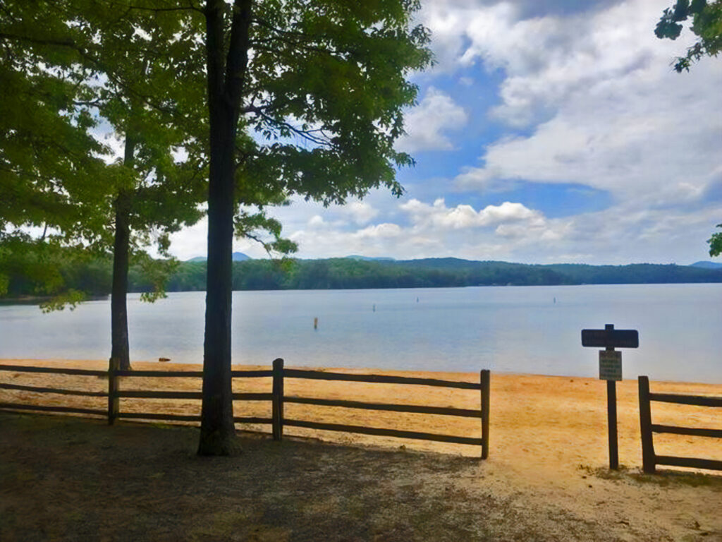 scenic views of Lake Blue Ridge and sandy shores