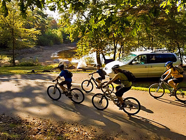 Family heading to Jackrabbit biking trail