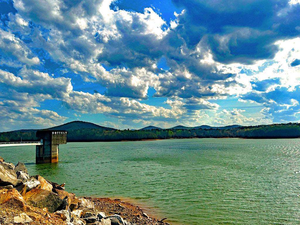 Striking view of Nottely lake Dam in Blairsville, GA, highlighting TVA history.