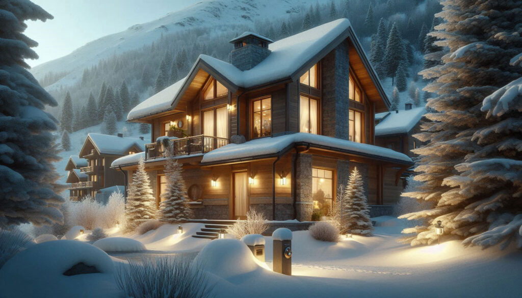 Frozen pipe prevention at a NC/GA mountain home during winter, showing exterior water spigots and insulated plumbing.